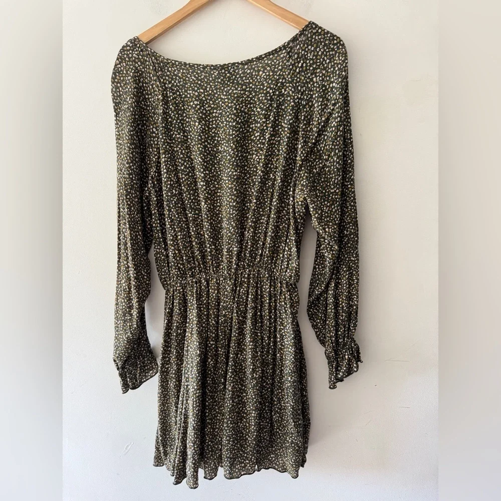 NEW!! Paper Crane Adorable Green Floral Long Sleeve Elastic Waist Mini Dress - Picture 5 of 8